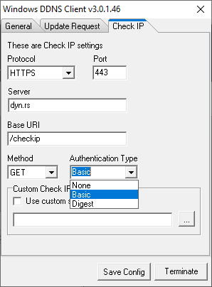 Slika Napredne opcije Check iP zahteva